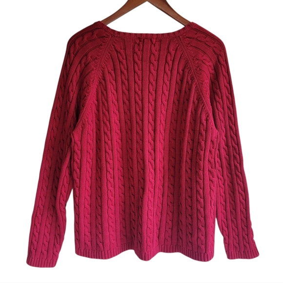LLBean Cable Knit Fisherman Sweater Red Womens XL Regular - Picture 2 of 4